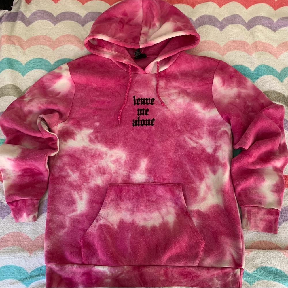 💕🌸Pink tie dye “leave me alone” hoodie